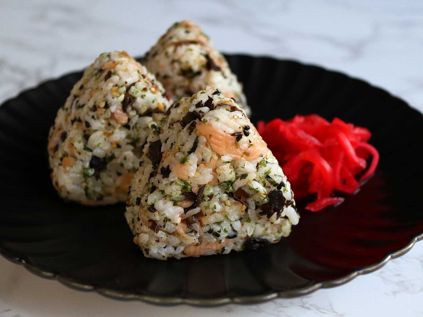 Smoked salmon and furikake onigiri
