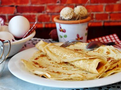 A stack of crepes on a plate