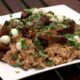 Chicken adobo, quail eggs and rice party plate