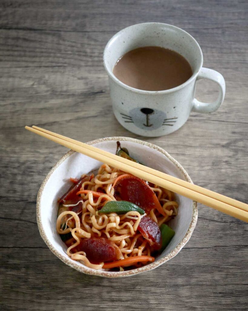Noodles and coffee