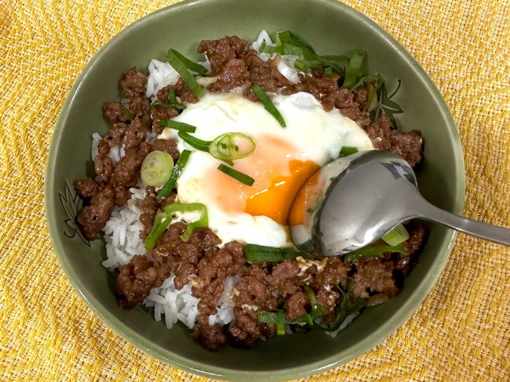 Shakshuka-inspired ground pork adobo and egg
