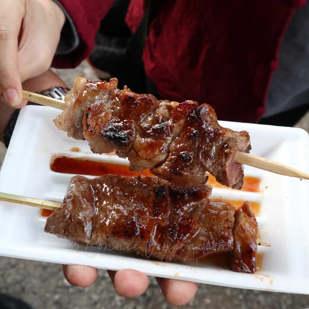 Grilled skewered Kobe beef at Fushimi Inari, Kyoto