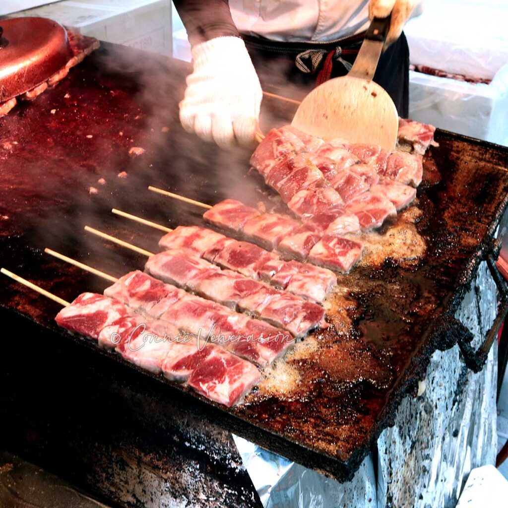 Skewered Kobe beef on tappanyaki grill in Kyoto