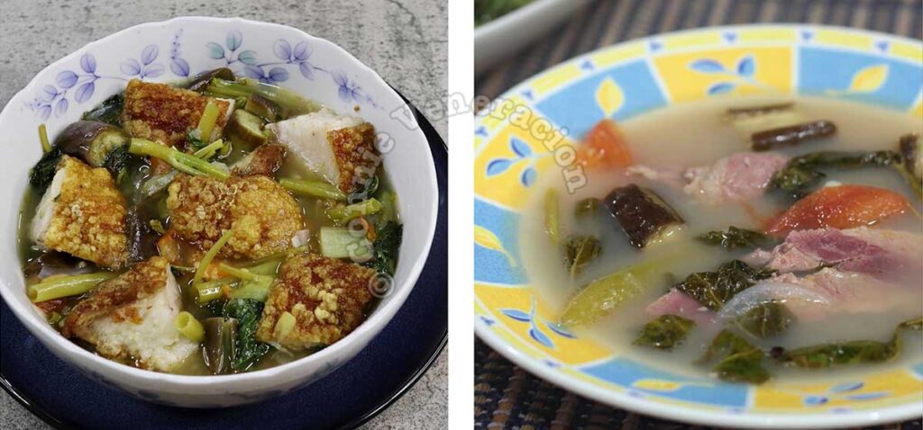 Crispy pork belly sinigang and corned beef sinigang