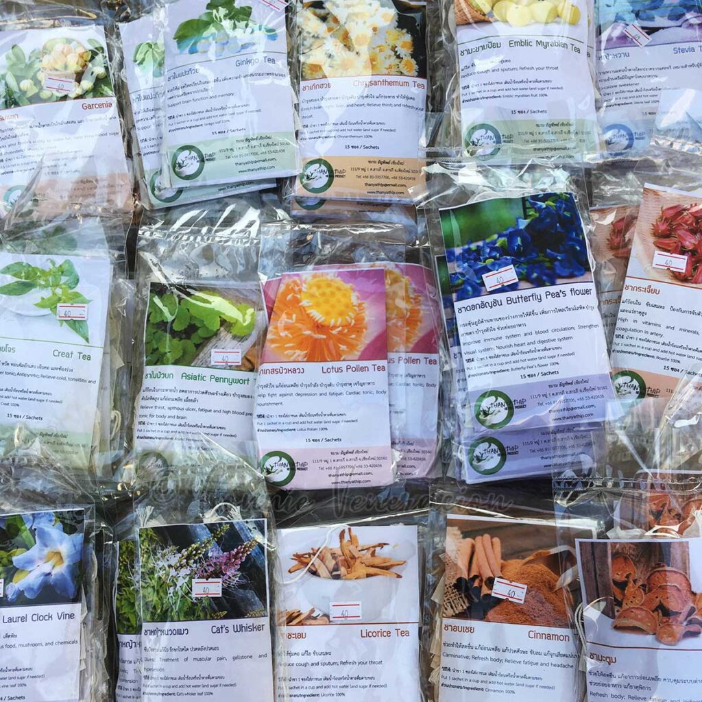 Dried flowers, herbs and spices sold as tea in Chiang Mai