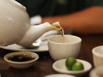 Pouring hot tea