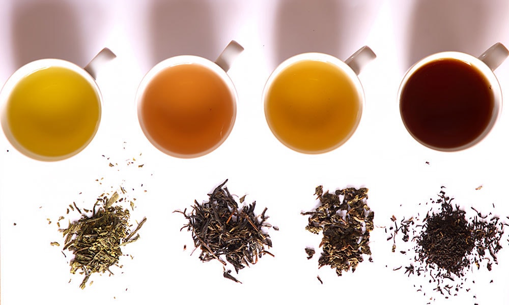 White, green and black tea