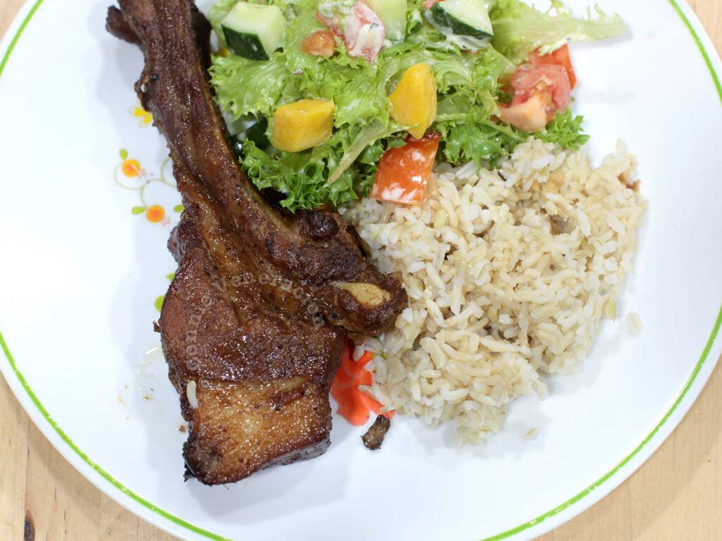 Pork rib, rice and veggies
