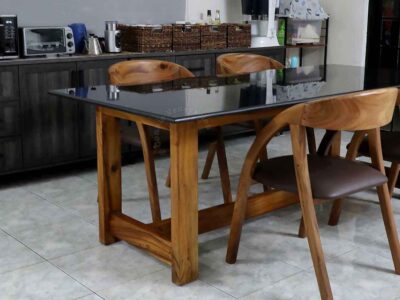 Solid wood dining table frame and legs with granite top